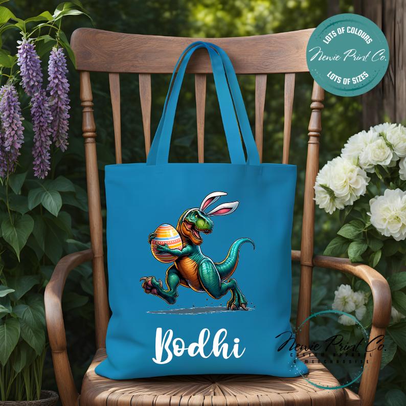 Dino Running - Easter Personalized Tote/Library Bag
