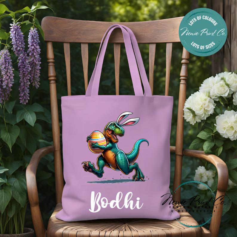 Dino Running - Easter Personalized Tote/Library Bag