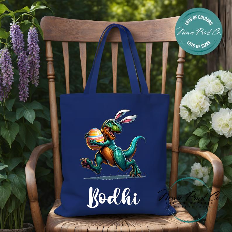 Dino Running - Easter Personalized Tote/Library Bag