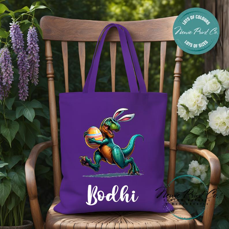 Dino Running - Easter Personalized Tote/Library Bag
