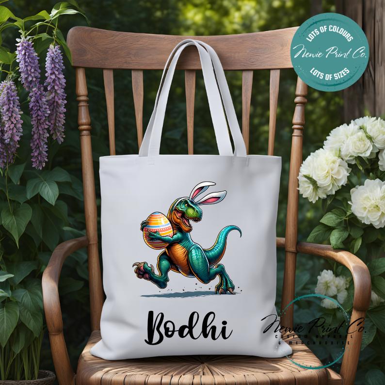 Dino Running - Easter Personalized Tote/Library Bag