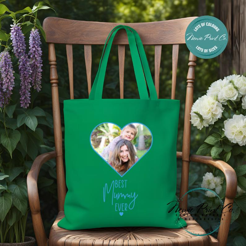 Custom Photo Heart Blue - Tote/Library Bags