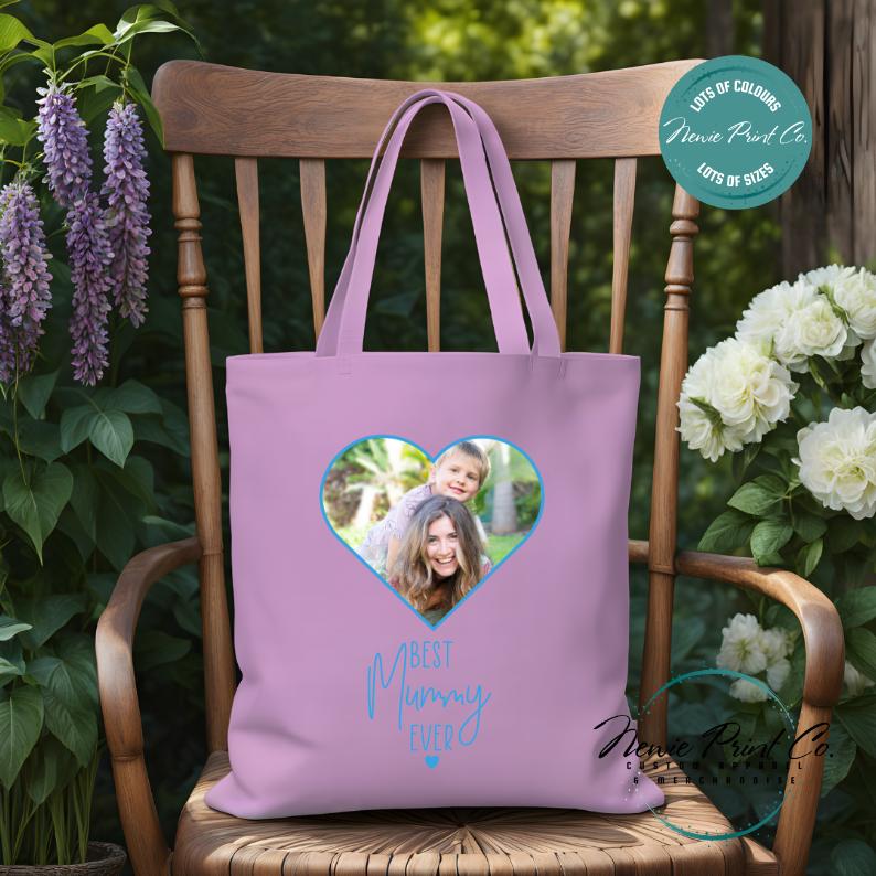 Custom Photo Heart Blue - Tote/Library Bags