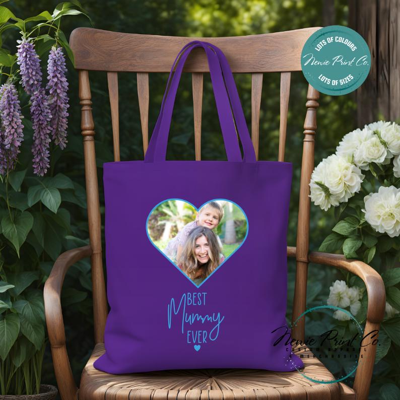 Custom Photo Heart Blue - Tote/Library Bags