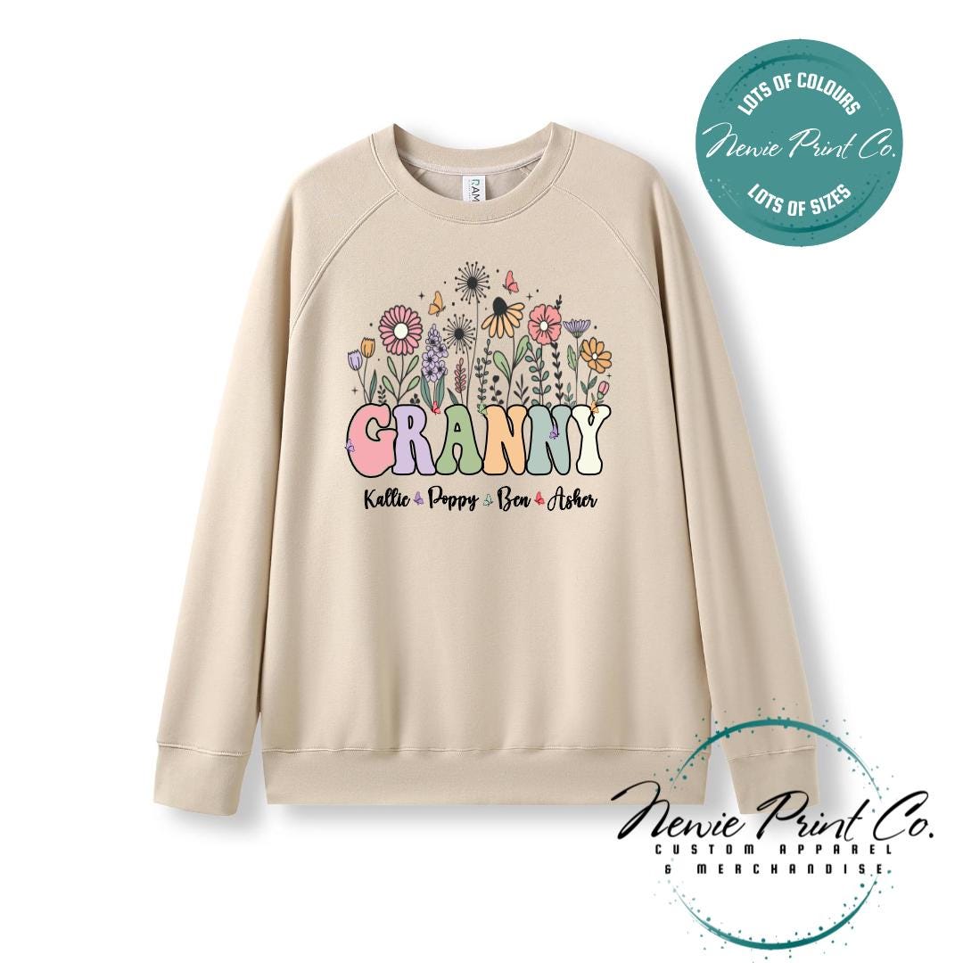 Custom Grandkids Name Flower - Jumper or Tee