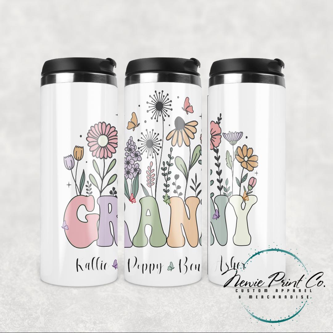 Custom Grandkids Name Flower - Insulated Travel Coffee Tumbler