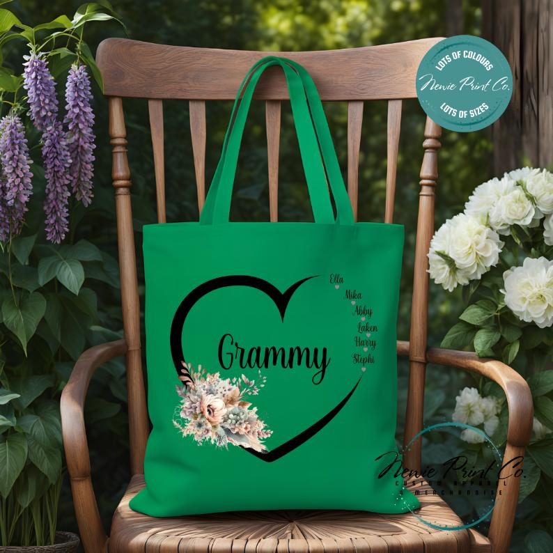 Custom Grandkids Name Boho Flower - Tote/Library Bags