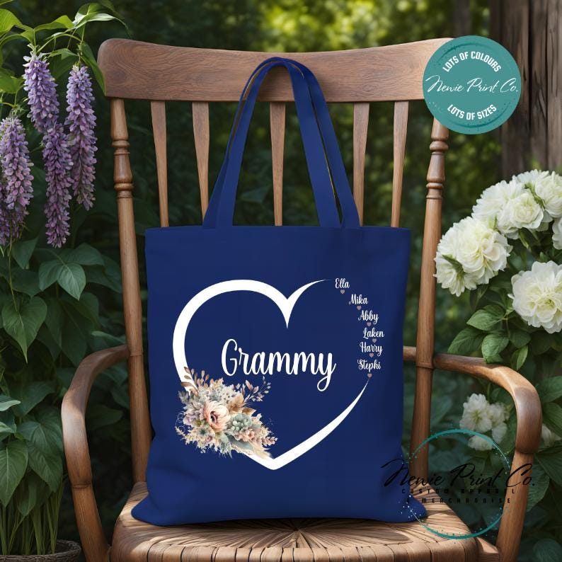 Custom Grandkids Name Boho Flower - Tote/Library Bags