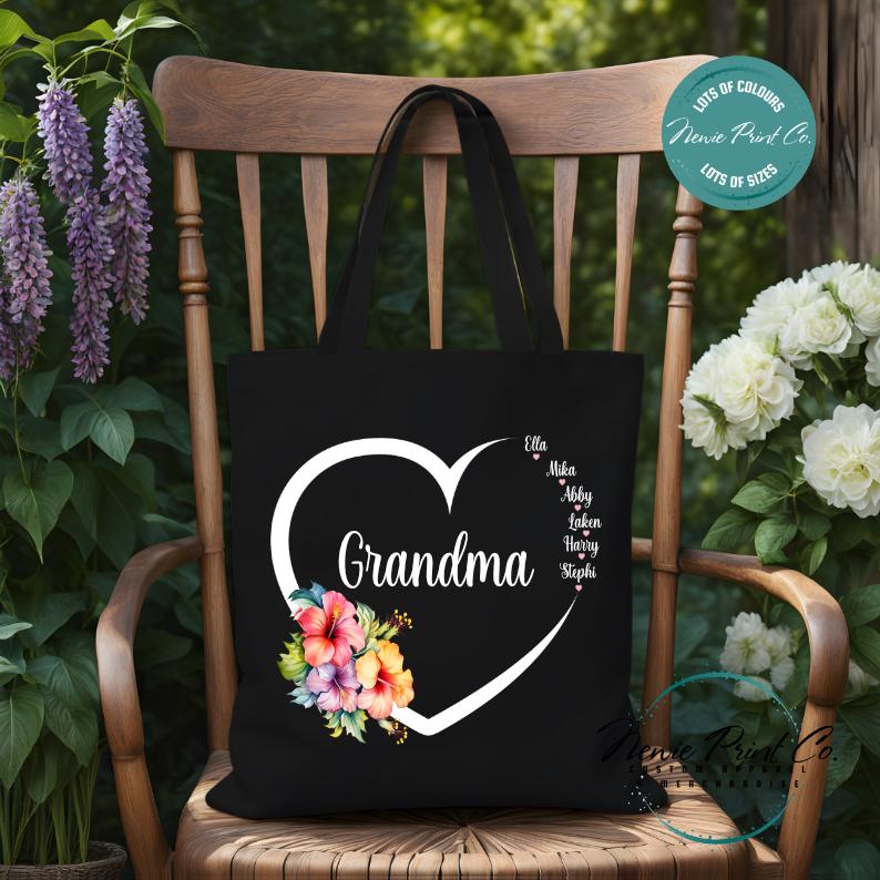 Custom Grandkids Name Tropical Flower - Tote/Library Bags