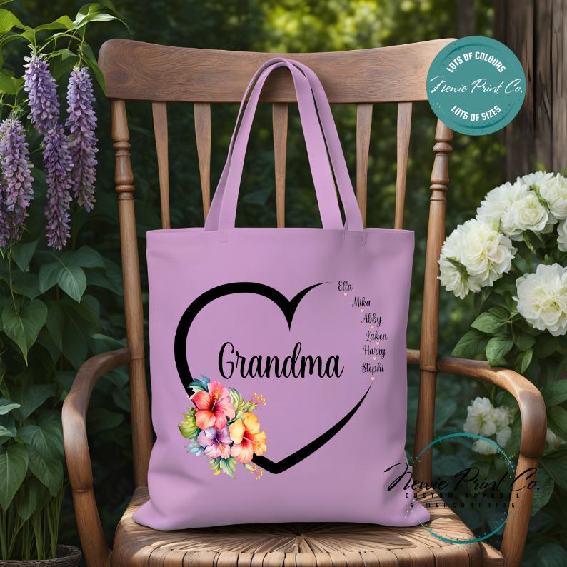 Custom Grandkids Name Tropical Flower - Tote/Library Bags