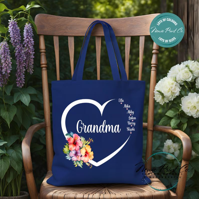 Custom Grandkids Name Tropical Flower - Tote/Library Bags