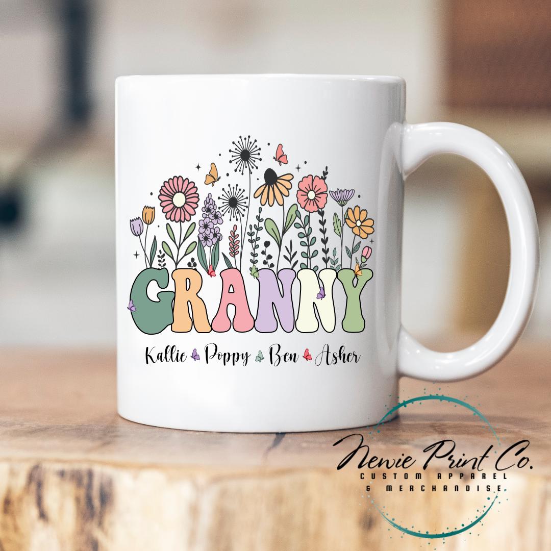 Custom Grandkids Name Flower Mug
