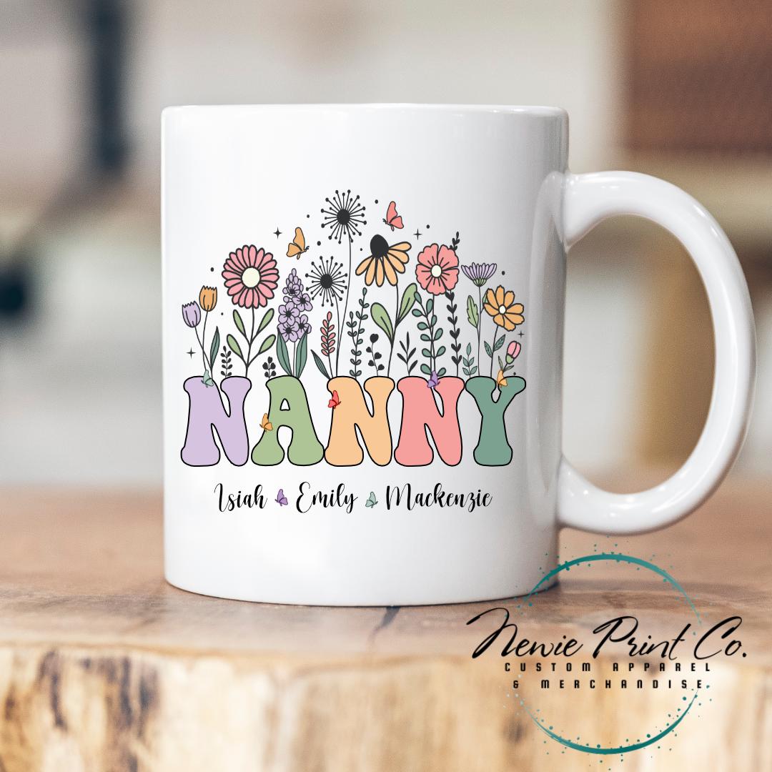 Custom Grandkids Name Flower Mug