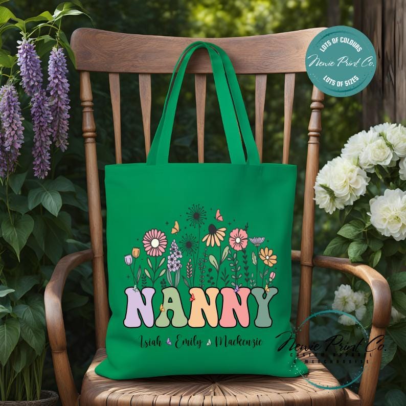 Custom Grandkids Name Flower - Tote/Library Bags