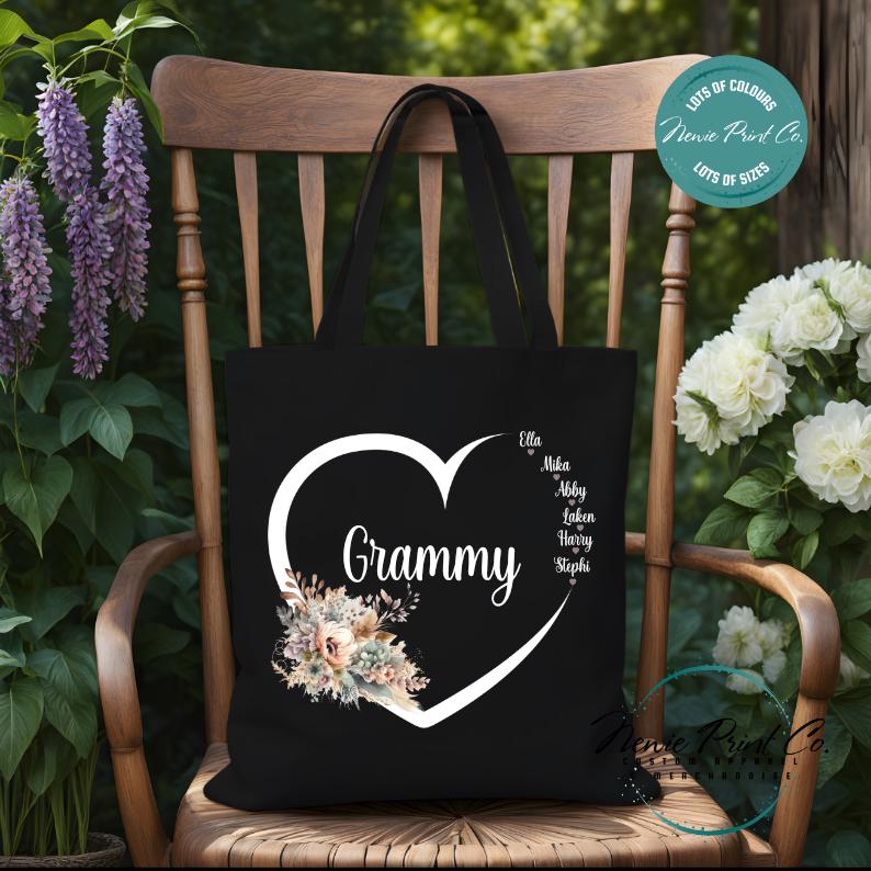 Custom Grandkids Name Boho Flower - Tote/Library Bags