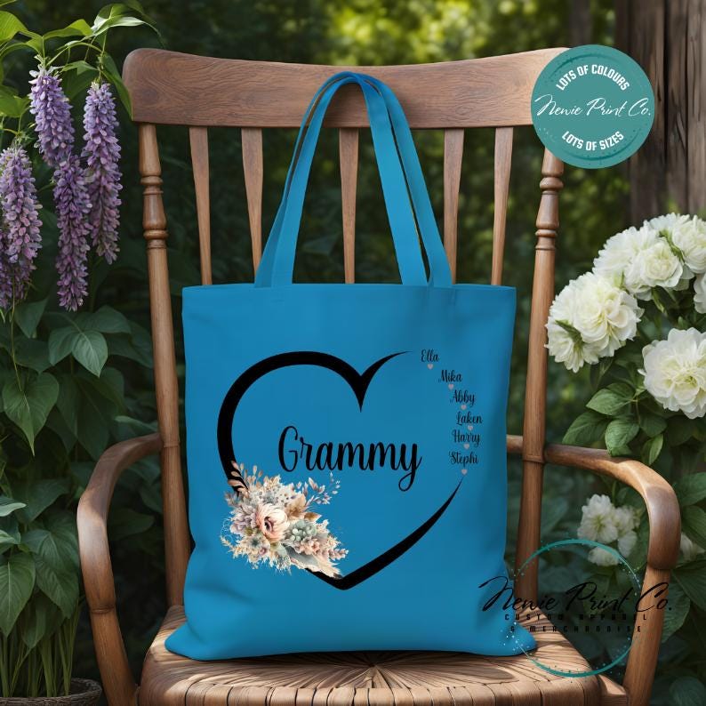 Custom Grandkids Name Boho Flower - Tote/Library Bags