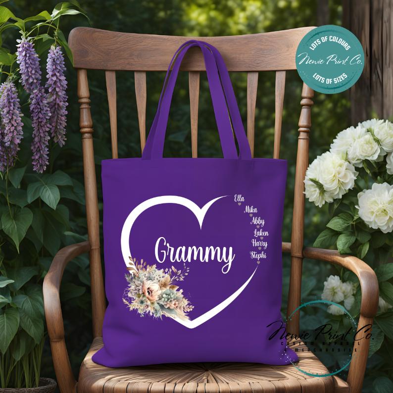 Custom Grandkids Name Boho Flower - Tote/Library Bags