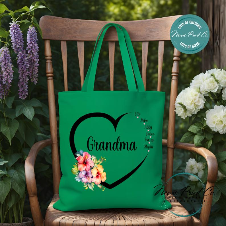 Custom Grandkids Name Tropical Flower - Tote/Library Bags