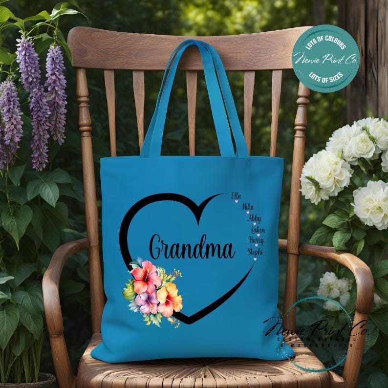 Custom Grandkids Name Tropical Flower - Tote/Library Bags