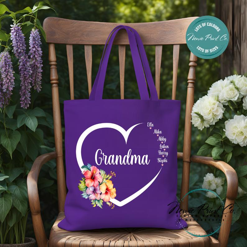 Custom Grandkids Name Tropical Flower - Tote/Library Bags