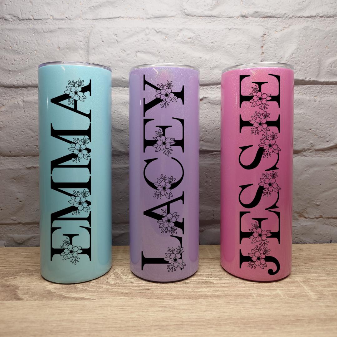 Shimmer Floral Name - Insulated Tumbler - Printed