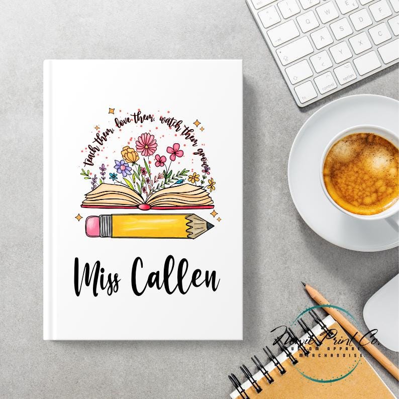 Custom Printed Teacher Notebook - Book Flowers
