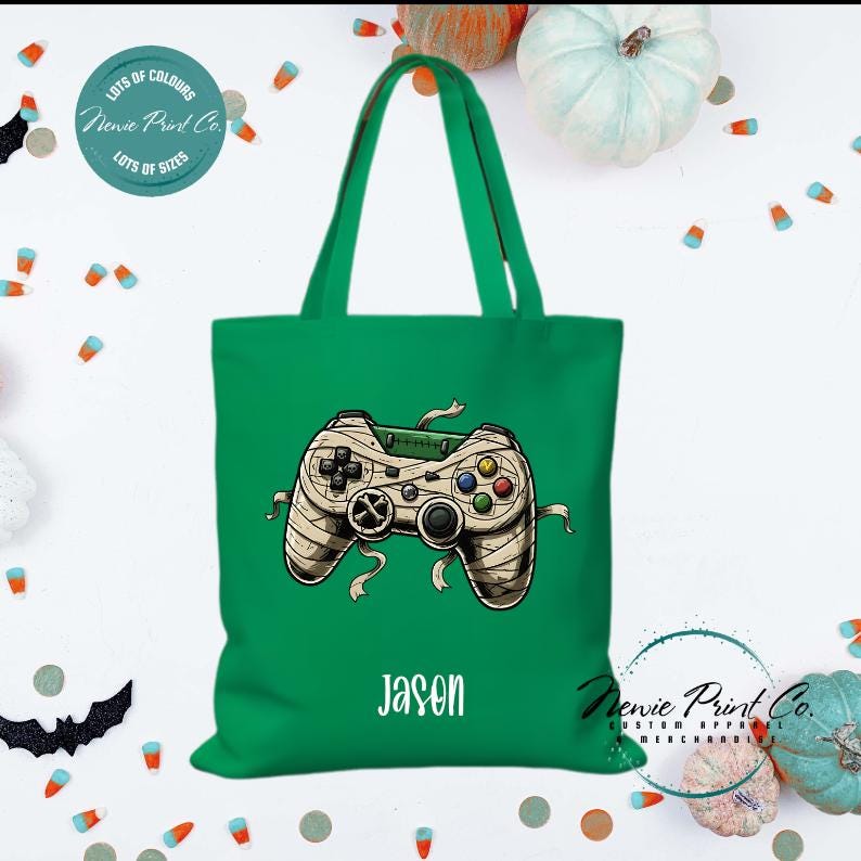 Custom Halloween tote bag with optional personalised name printed on the front, perfect for trick-or-treating or spooky season gifts