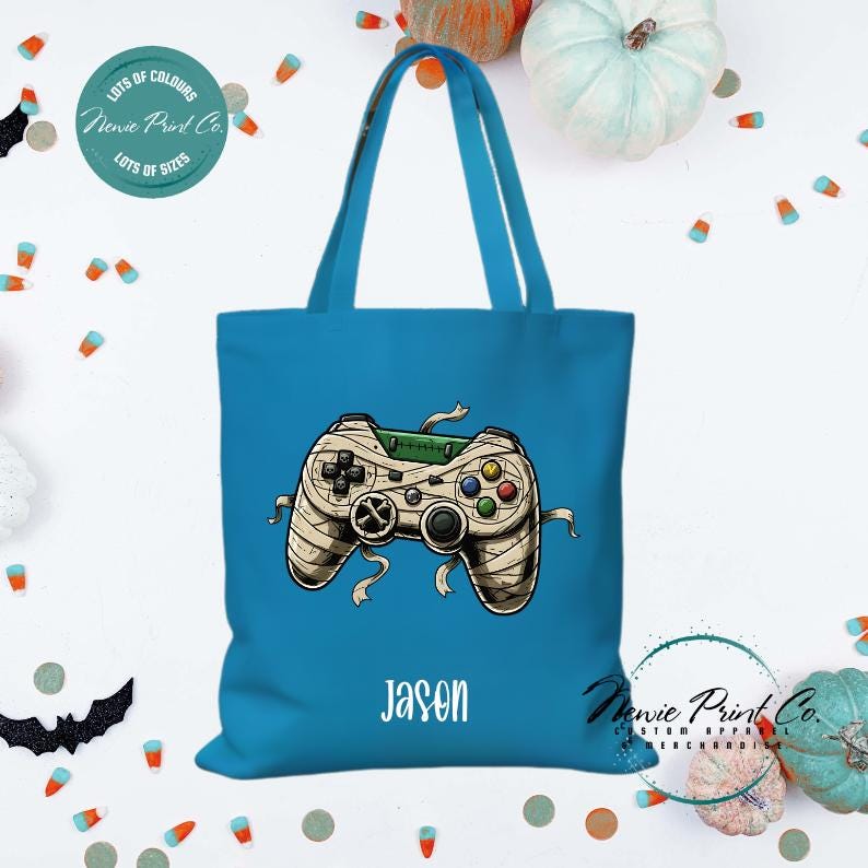 Custom Halloween tote bag with optional personalised name printed on the front, perfect for trick-or-treating or spooky season gifts