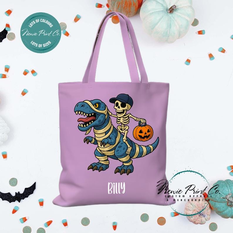 Custom Halloween tote bag with optional personalised name printed on the front, perfect for trick-or-treating or spooky season gifts