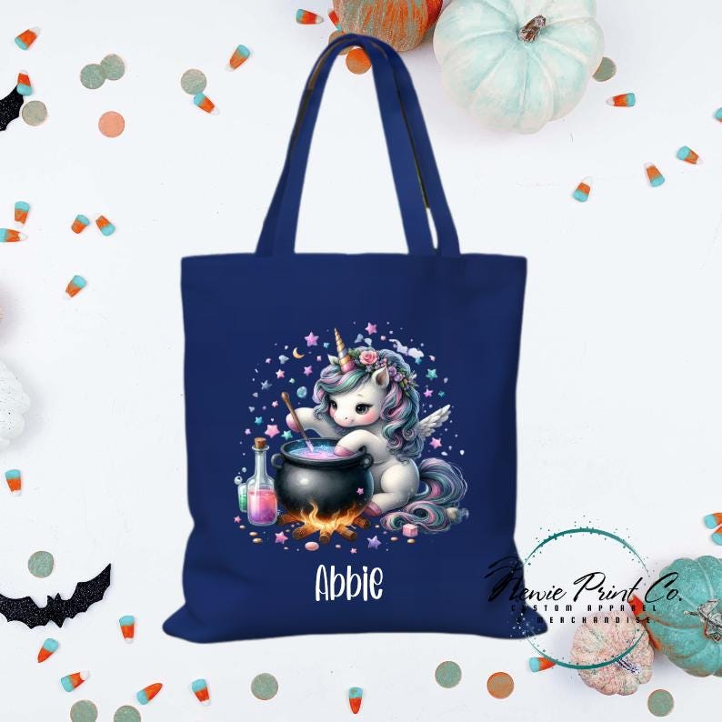 Custom Halloween tote bag with optional personalised name printed on the front, perfect for trick-or-treating or spooky season gifts
