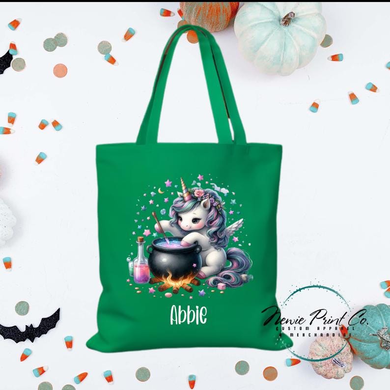 Custom Halloween tote bag with optional personalised name printed on the front, perfect for trick-or-treating or spooky season gifts