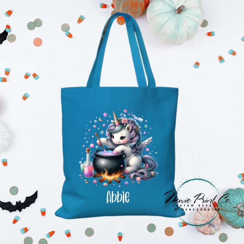 Custom Halloween tote bag with optional personalised name printed on the front, perfect for trick-or-treating or spooky season gifts
