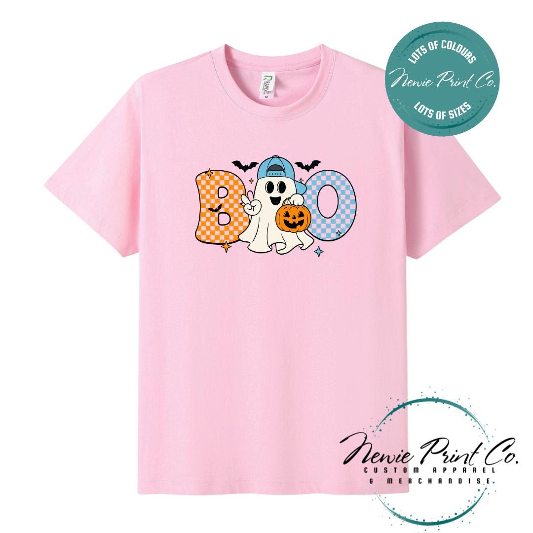 Custom Halloween t-shirts printed in Australia, featuring spooky designs and optional personalised names — perfect for Halloween parties, school events, or family matching outfits.