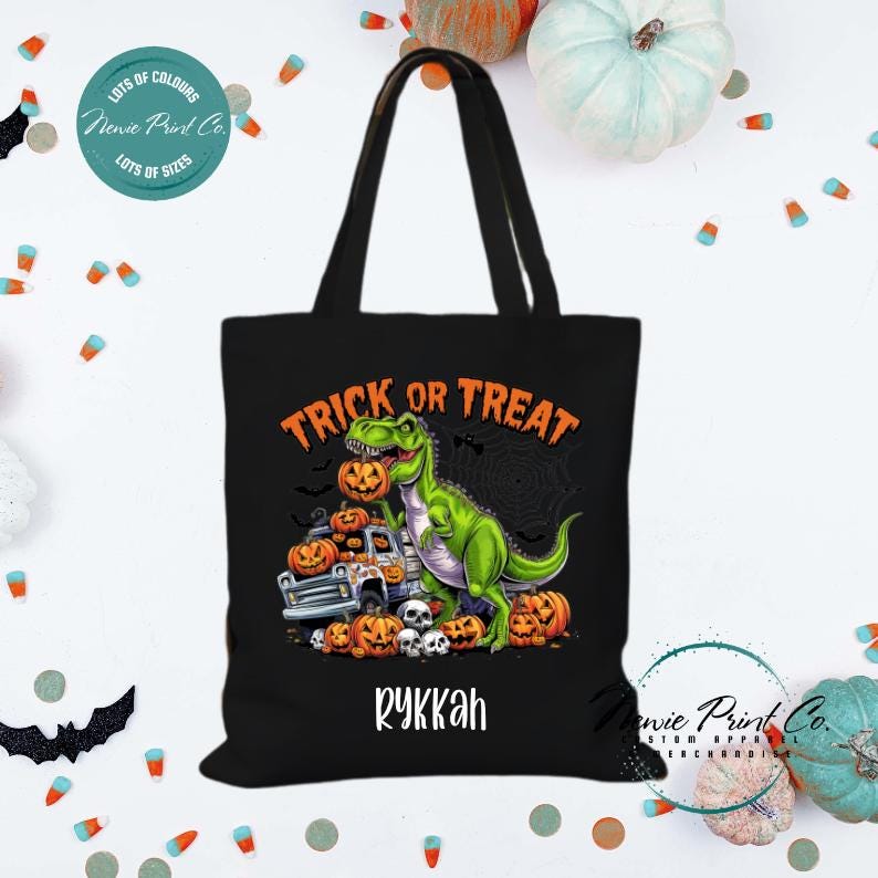 Custom Halloween tote bag with optional personalised name printed on the front, perfect for trick-or-treating or spooky season gifts