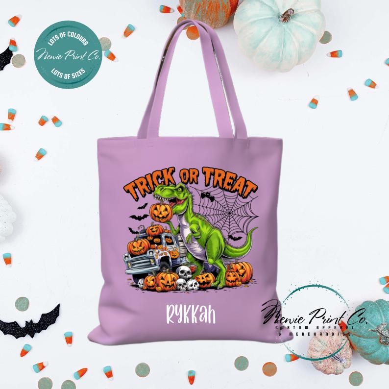 Custom Halloween tote bag with optional personalised name printed on the front, perfect for trick-or-treating or spooky season gifts