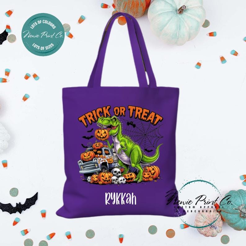 Custom Halloween tote bag with optional personalised name printed on the front, perfect for trick-or-treating or spooky season gifts