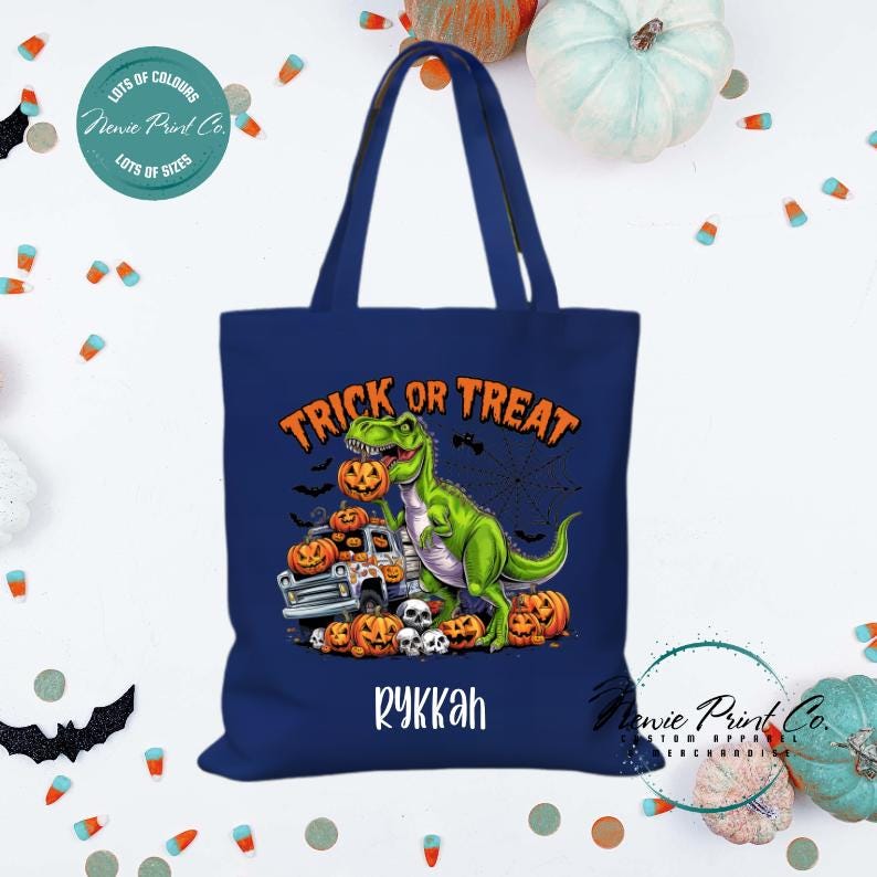 Custom Halloween tote bag with optional personalised name printed on the front, perfect for trick-or-treating or spooky season gifts