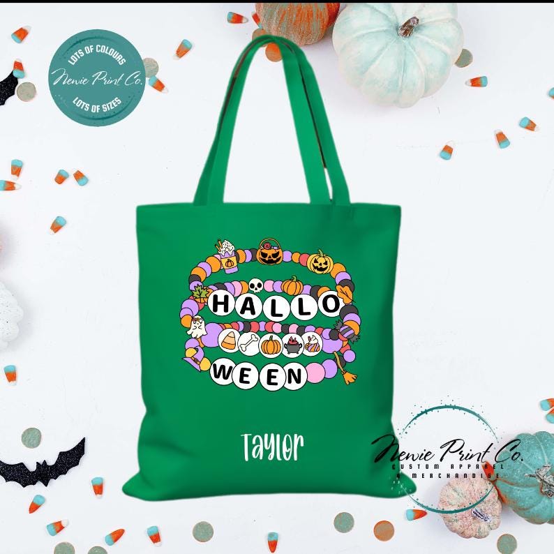 Custom Halloween tote bag with optional personalised name printed on the front, perfect for trick-or-treating or spooky season gifts