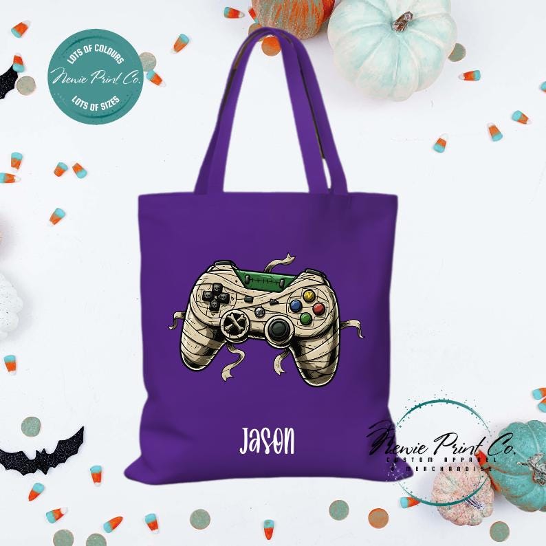 Custom Halloween tote bag with optional personalised name printed on the front, perfect for trick-or-treating or spooky season gifts