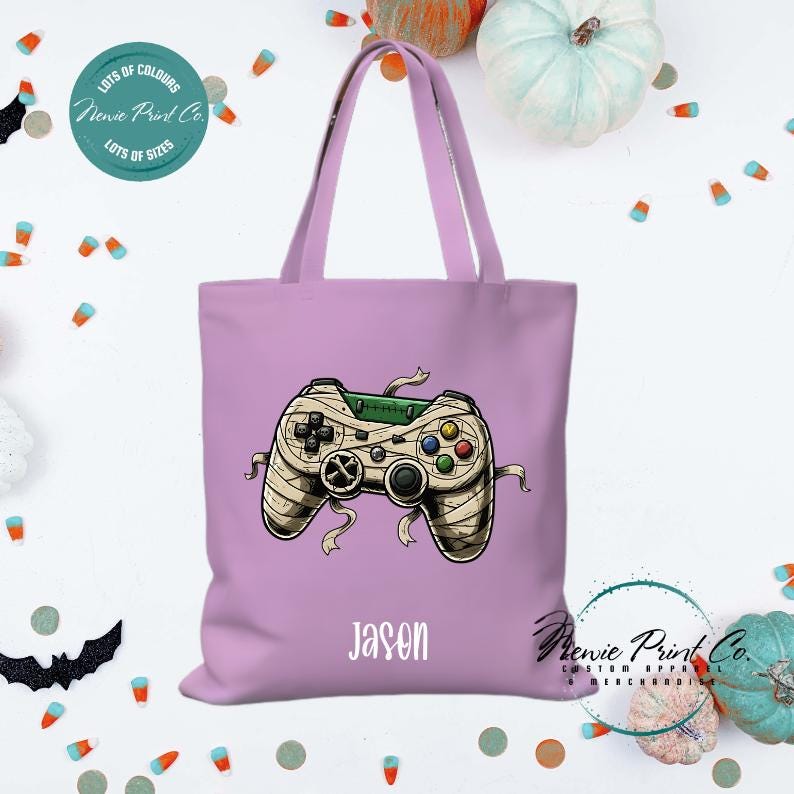 Custom Halloween tote bag with optional personalised name printed on the front, perfect for trick-or-treating or spooky season gifts