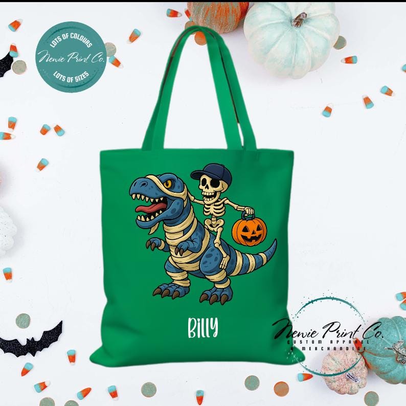 Custom Halloween tote bag with optional personalised name printed on the front, perfect for trick-or-treating or spooky season gifts