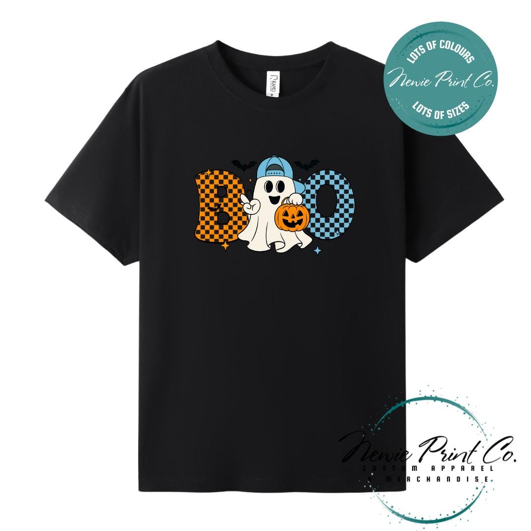 Custom Halloween t-shirts printed in Australia, featuring spooky designs and optional personalised names — perfect for Halloween parties, school events, or family matching outfits.