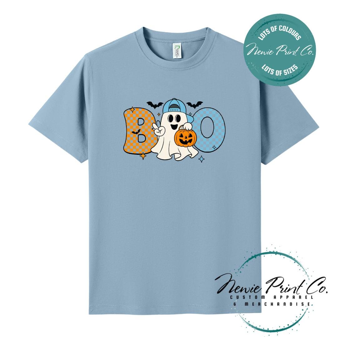 Custom Halloween t-shirts printed in Australia, featuring spooky designs and optional personalised names — perfect for Halloween parties, school events, or family matching outfits.