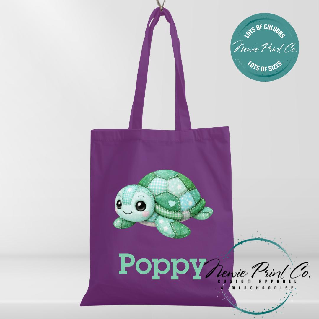 Green Patchwork Turtle - Personalized Tote/Library Bags