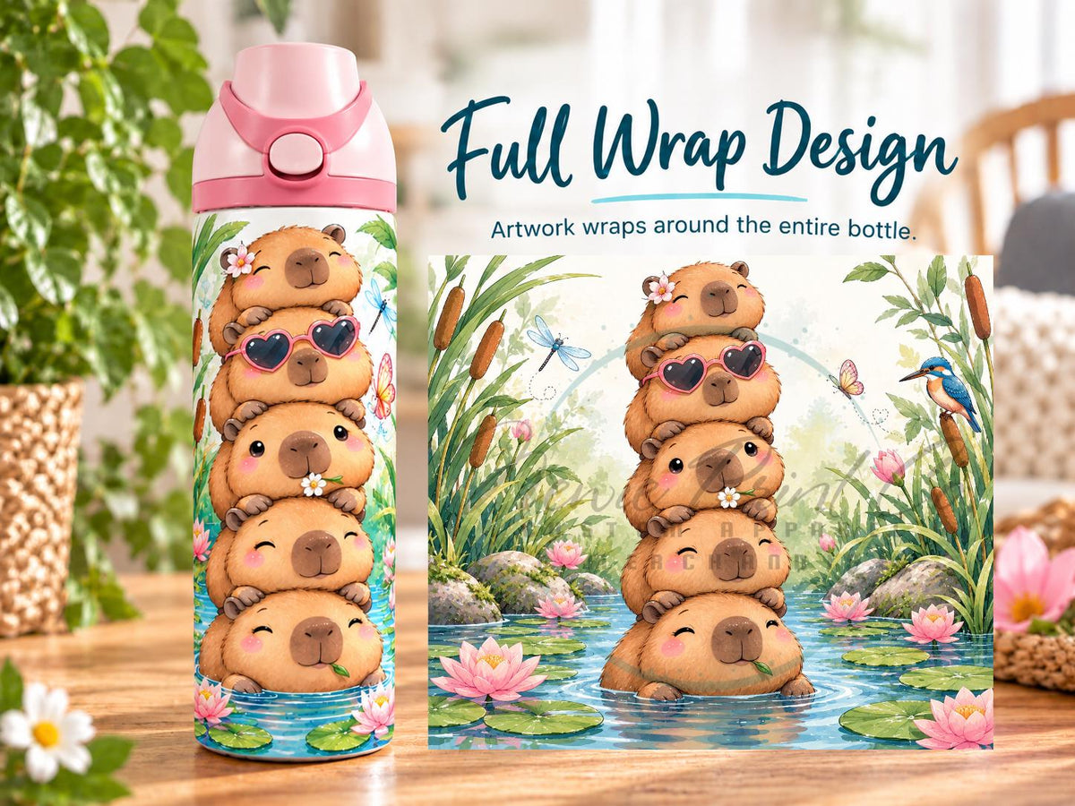 Personalised Capybara Water Bottle, Insulated Kids Drink Bottle, Cute Capybara Gift, Custom Name Stainless Steel Bottle, 20oz 24oz