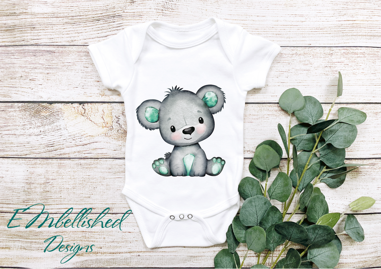 EMbellished Designs Beary Cute Baby Onesie Teal/Grey