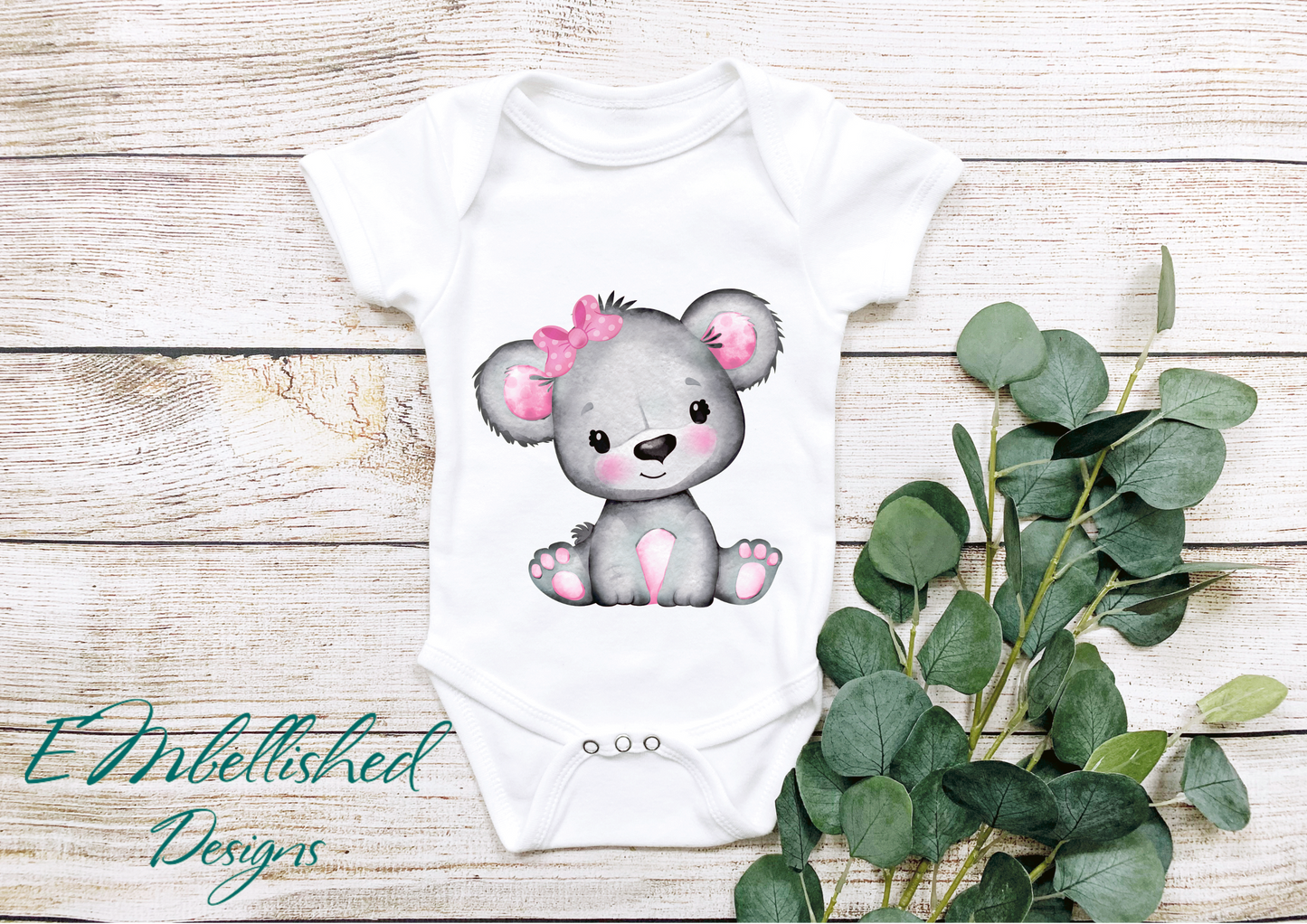 EMbellished Designs Beary Cute Baby Onesie Pink/Grey