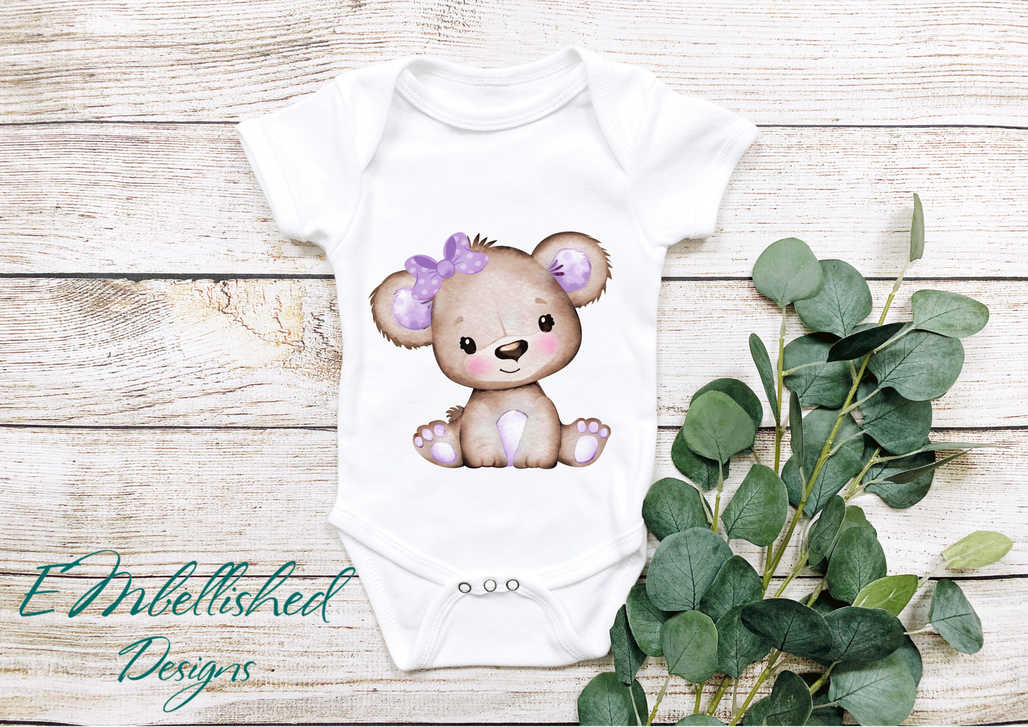 EMbellished Designs Beary Cute Baby Onesie Purple/Brown