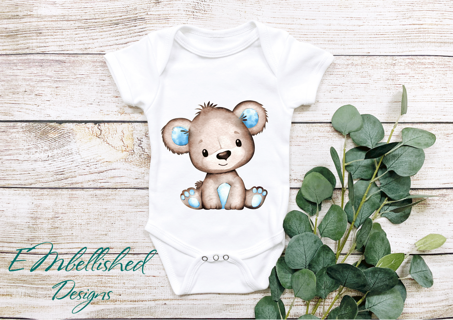 EMbellished Designs Beary Cute Baby Onesie Blue/Brown