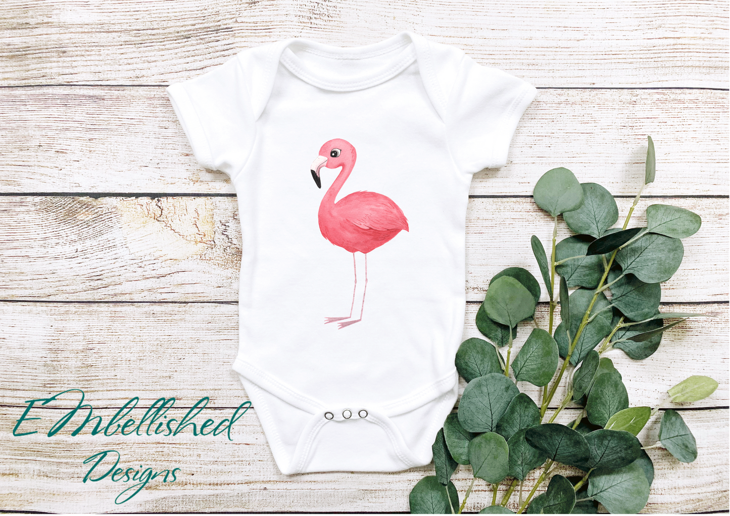 EMbellished Designs Baby Onesie Jungle Theme Flamingo